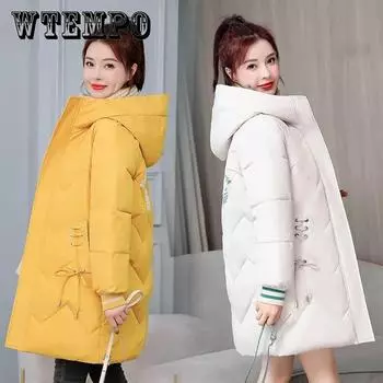 Хлопковая куртка с перьями, женская модная толстая свободная куртка средней длины большого размера M