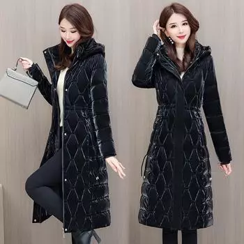 Хлопковая куртка среднего возраста, женское зимнее пальто средней длины для матери, утолщенная, не стираемая, глянцевая хлопковая куртка, пуховик с капюшоном L