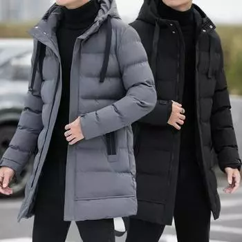 Хлопковая куртка средней длины, мужская хлопковая куртка с капюшоном, зимняя новая хлопковая пуховая куртка, длинная хлопковая куртка, зимнее пальто, мужское XXL чёрный