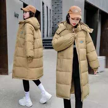 Хлопковая куртка средней длины, женская жилая шапка, новая зимняя хлопковая куртка корейской версии, хлебная куртка, свободный крой, утолщенный студенческий хлопок выше колена. S серый