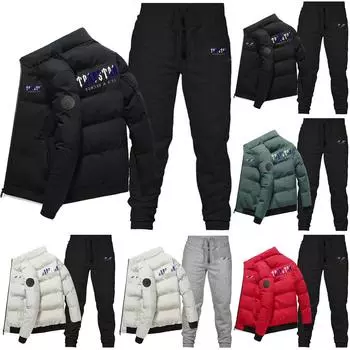Хлопковая куртка унисекс, зимняя утепленная хлопковая куртка с длинными рукавами, короткая пуховая хлопковая куртка, комплект с длинными брюками L белый