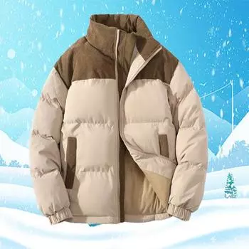 Хлопковая куртка, универсальное хлопковое пальто, мужское вельветовое хлопковое пальто с воротником-стойкой, карманами в стиле пэчворк, утолщенное для зимы S чёрный