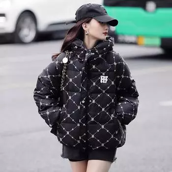 Хлопковая куртка в корейском стиле, женские парки с капюшоном, зимнее стеганое пальто, толстые теплые свободные пуховики, женская зимняя верхняя одежда M чёрный