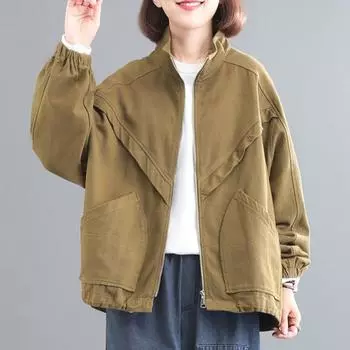 Хлопковая куртка женская большого размера куртка женская осенняя свободная повседневная куртка-блуза на молнии