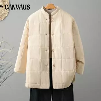 Хлопковая куртка женская большого размера теплая модная хлопковая одежда осень-зима свободная ретро литературная куртка M абрикосовый