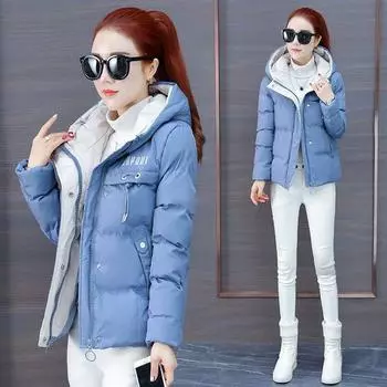 Хлопковая куртка, женская короткая новая корейская версия пуховой куртки, зимнее пальто Jia hou M синий