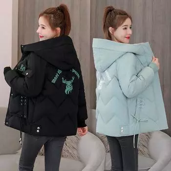 Хлопковая куртка женская короткая зимняя теплая куртка свободная толстая куртка с хлопковой подкладкой L чёрный