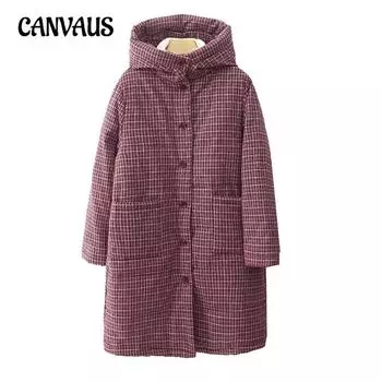 Хлопковая куртка женская куртка больших размеров модная теплая ретро клетчатая длинная зимняя теплая куртка M красный