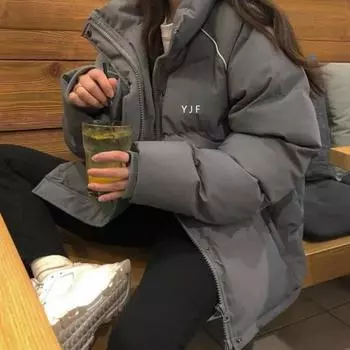 Хлопковая куртка, женская осенне-зимняя свободная теплая удобная повседневная куртка на молнии, однотонная куртка с воротником до середины шеи M белый