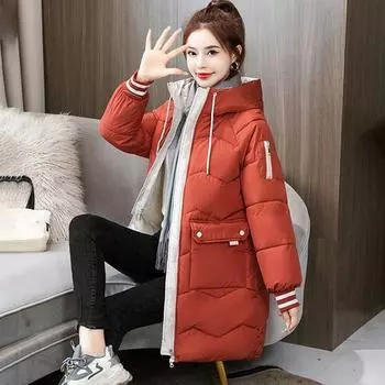 Хлопковая куртка женская средней длины осенне-зимняя теплая утолщенная свободная куртка больших ярдов с капюшоном удобная однотонная куртка для отдыха S белый