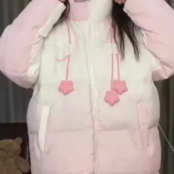 Хлопковая куртка женская зимняя новая студенческая универсальная постепенная смена розового хлопкового пальто сладкий утолщенный теплый хлеб одежда прилив S