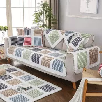 Хлопковая квадратная клетчатая подушка для дивана, стеганый чехол на сиденье дивана Four Seasons 70*70