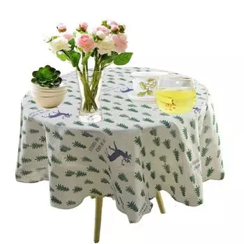 Хлопковая льняная скатерть с принтом для дома, скандинавская рождественская Свадебная вечеринка, украшение для обеденного стола, круглая скатерть для чайного/кофейного стола Round 150cm-59inch