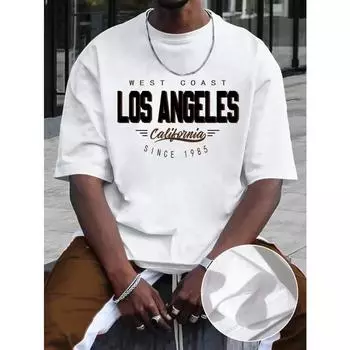 Хлопковая летняя мужская футболка из 100% хлопка, удобная, свободного покроя, большого размера, с принтом LOS ANGELES, с круглым вырезом и короткими рукавами 3XL