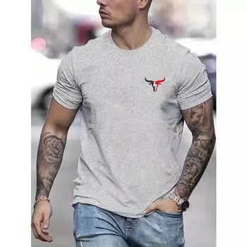 Хлопковая летняя мужская футболка свободного размера из 100% хлопка с принтом быка, круглым вырезом и коротким рукавом, мужская уличная одежда, застегивающаяся на пуговицы 3XL