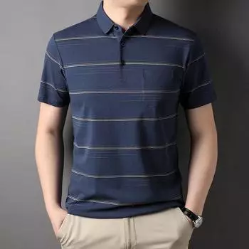 Хлопковая летняя тонкая мужская полосатая футболка с лацканами и короткими рукавами, мужская молодежная модная хлопковая футболка, мужская одежда M