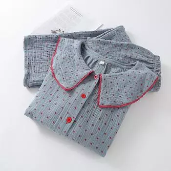 Хлопковая марлевая женская пижама, зимняя женская пижама, костюм для дам, одежда для сна из 2 предметов, осенняя простая женская домашняя одежда M бежевый