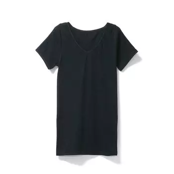 Хлопковая марля с коротким внутренним рукавом, французский рукав, Supima Cotton L, черный [вязаный Shirasagi] для женщин, 100% G5052N-RT чёрный