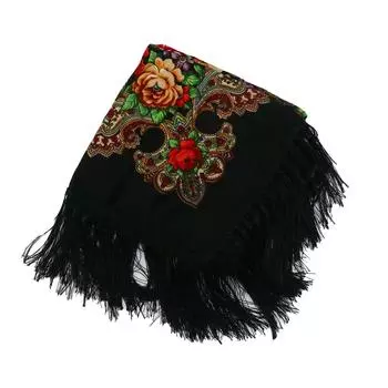 Хлопковая мода большой размер печати пашмина цветочная шаль квадратный шарф обертывания шарф с кисточками серый