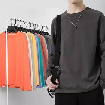 Хлопковая мужская футболка, однотонная, дышащая, с длинными рукавами, однотонная мужская футболка, осенние мужские топы, футболки M белый