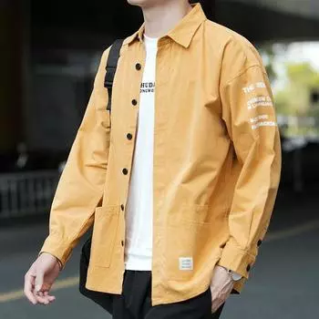 Хлопковая мужская рубашка, однотонная, с несколькими карманами, высококачественные рубашки-карго, модные уличные повседневные рубашки с длинными рукавами для мужчин M чёрный