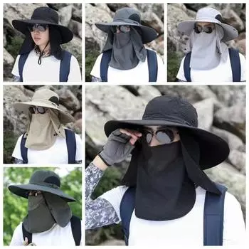 Хлопковая мужская солнцезащитная шляпа, маска для лица, рыболовная кепка, портативная летняя кепка, защита от солнца светло-серый