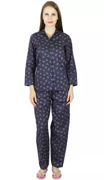 Хлопковая ночная одежда Bimba, пижамный комплект, рубашка с длинным рукавом и пижама - Gingerbread Man 14 синий