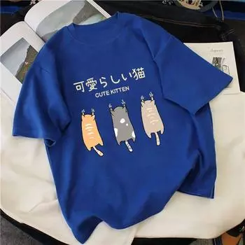 Хлопковая новая футболка с короткими рукавами, свободные женские топы большого размера, летняя корейская версия футболки для женщин XS