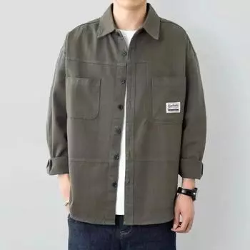 Хлопковая новая рубашка Tooling, мужская рубашка с длинным рукавом на весну и осень, свободное пальто, кардиган, куртка на осень и зиму M