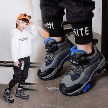 Хлопковая обувь для мальчиков, новая зимняя детская уличная спортивная обувь для детей старшего возраста, утепленные теплые зимние сапоги на пуху 30 синий