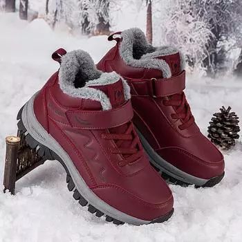 Хлопковая обувь для женщин: Зимняя обувь для пожилых людей и людей среднего возраста, высокие кожаные ботинки для защиты от дождя и снега 37 темно-серого