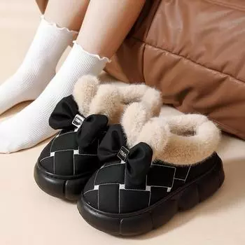 Хлопковая обувь для женщин зимой, модная бабочка, толстая подошва, водонепроницаемая и мягкая теплая хлопковая обувь 36 чёрный