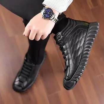 Хлопковая обувь с начесом и утолщением, зимняя новая мужская обувь большого размера, теплые высокие зимние ботинки, мужская обувь для спорта и отдыха на открытом воздухе 39 чёрный