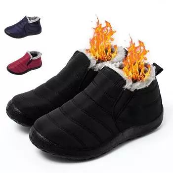 Хлопковая обувь унисекс, большие размеры 36–47, теплая хлопковая обувь, водонепроницаемая хлопковая обувь на мягкой подошве, хлопковые ботинки для зимнего отдыха и улицы 36 красный