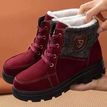 Хлопковая обувь, женская теплая обувь на плоской подошве, зимняя бархатная обувь из плотного хлопка, зимние сапоги, короткие женские сапоги 35 чёрный