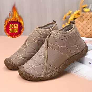 Хлопковая обувь женская зимняя 2024 года, новые плоские ботинки из флиса, утолщенные, с одной педалью, модные повседневные короткие зимние ботинки 35