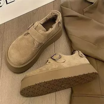 Хлопковая обувь женская зимняя бархатная верхняя одежда 2024 года новая однопедальная толстая подошва увеличивающая рост обувь для хлеба с большой головкой зимние ботинки 35