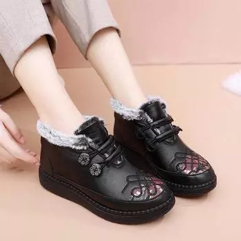 Хлопковая обувь женская зимняя теплая бархатная утолщенная тканевая обувь для пожилых людей мягкая подошва водонепроницаемая нескользящая хлопковая обувь для мам 35 чёрный