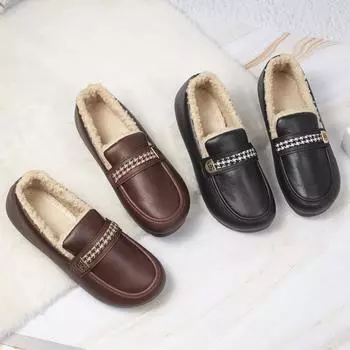 Хлопковая обувь, женская зимняя теплая плюс бархат, легкие нескользящие водонепроницаемые зимние ботинки, верхняя одежда, кожаная обувь, удобная для отдыха на природе 41 чёрный