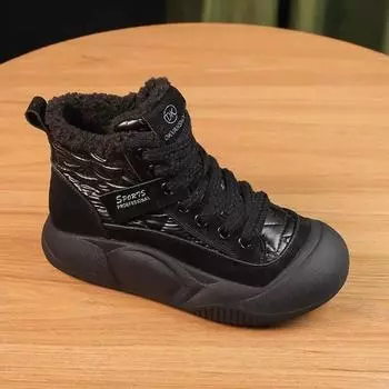 Хлопковая обувь Женские зимние ботинки Plus Velvet с утолщенным верхом и толстой подошвой для снега Спортивные и развлекательные нескользящие короткие ботинки 40 чёрный