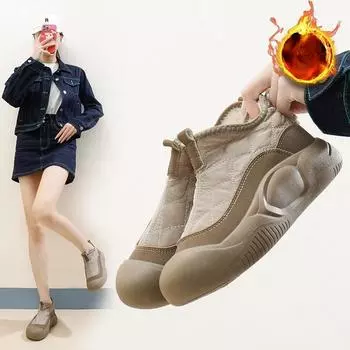 Хлопковая обувь, зимние новые стильные плюшевые универсальные теплые повседневные ботинки на толстой подошве для студенток 39