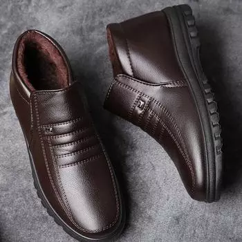 Хлопковая обувь, зимняя теплая бархатная нескользящая мужская хлопковая обувь, утолщенная старая мужская хлопковая обувь на мягкой подошве, старая мужская кожаная обувь 38 чёрный