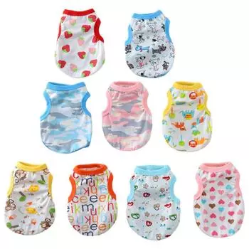 Хлопковая одежда для кошек и собак, летний жилет для маленьких собак, футболка для чихуахуа, йорков, футболка с милым рисунком собаки, жилет для кошек XS красный