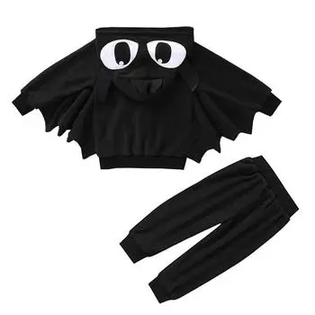 Хлопковая одежда для новорожденных мальчиков, черный свитер с капюшоном и длинными рукавами, костюм «летучая мышь», брюки, одежда из двух предметов 100