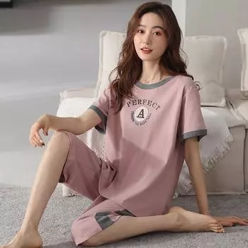 Хлопковая одежда для сна, домашняя одежда, однотонные пижамы, женские топы и брюки с принтом, студенческая ночная одежда, домашняя одежда, комплект из 2 предметов, пижама XXL