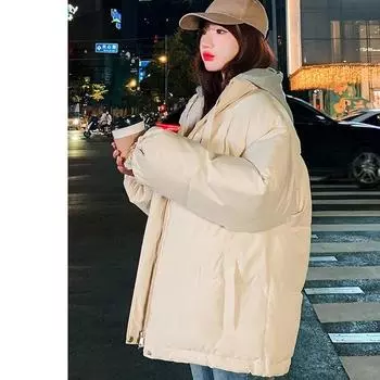 Хлопковая одежда, куртка с капюшоном, женская искусственная двойка, ленивый ветер, свободная куртка с хлопковой подкладкой, одежда для хлеба XXL чёрный