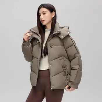 хлопковая одежда, новые роговые пряжки, новая средняя и длинная хлопковая одежда, женская мода с капюшоном, свободный бамин прямой крой M чёрный