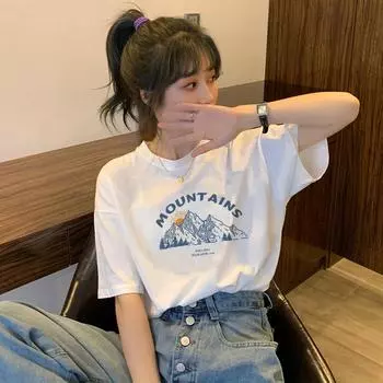 Хлопковая одежда унисекс, свободный универсальный топ, футболка с коротким рукавом и круглым вырезом, летняя M