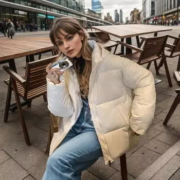 Хлопковая одежда женская 2024 новая большого размера однотонная одежда в стиле колледжа зимняя короткая куртка с капюшоном на хлопковой подкладке XS белый