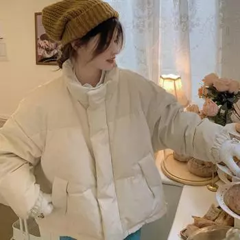 Хлопковая одежда женская 2024 новый маленький универсальный дизайн чувство пух хлеб одежда утолщенное пальто зима S